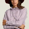 Discount River Woods Gestreepte blouse ruffelkraag rood/wit -