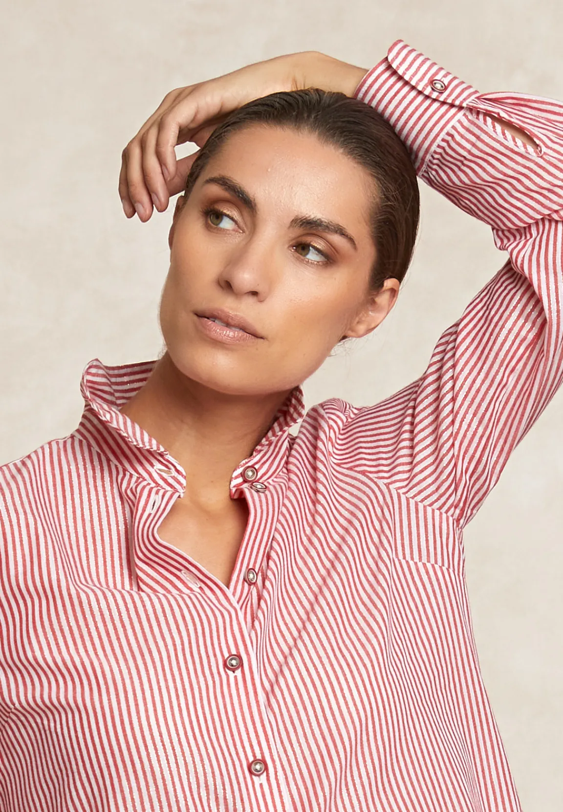 Online River Woods Gestreepte glitter blouse écru/rood -