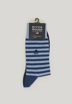 Online River Woods Gestreepte katoenen sokken dark chambray mix -