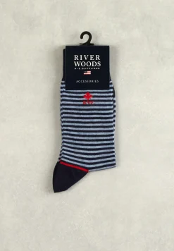 Sale River Woods Gestreepte katoenen sokken navy/chambray mix -