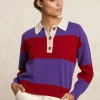 Outlet River Woods Gestreepte merinotrui polokraag paars/rood -