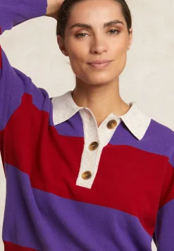 Outlet River Woods Gestreepte merinotrui polokraag paars/rood -