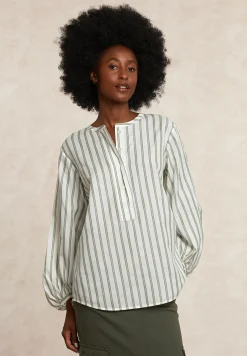 New River Woods Gestreepte oversized blouse lange mouwen groen/écru -