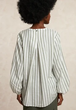 New River Woods Gestreepte oversized blouse lange mouwen groen/écru -