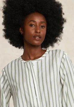 New River Woods Gestreepte oversized blouse lange mouwen groen/écru -