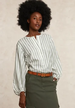 New River Woods Gestreepte oversized blouse lange mouwen groen/écru -