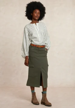 New River Woods Gestreepte oversized blouse lange mouwen groen/écru -