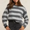 Sale River Woods Gestreepte trui ronde hals rugsplit grijs -