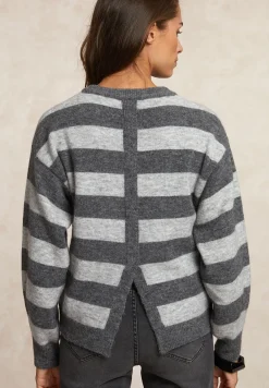 Sale River Woods Gestreepte trui ronde hals rugsplit grijs -