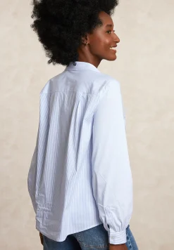 New River Woods Gestreepte wijde blouse borstzak blauw/wit -