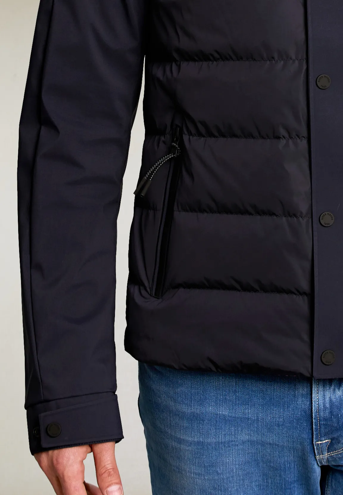 Best River Woods Gewatteerde geknoopte jas navy -