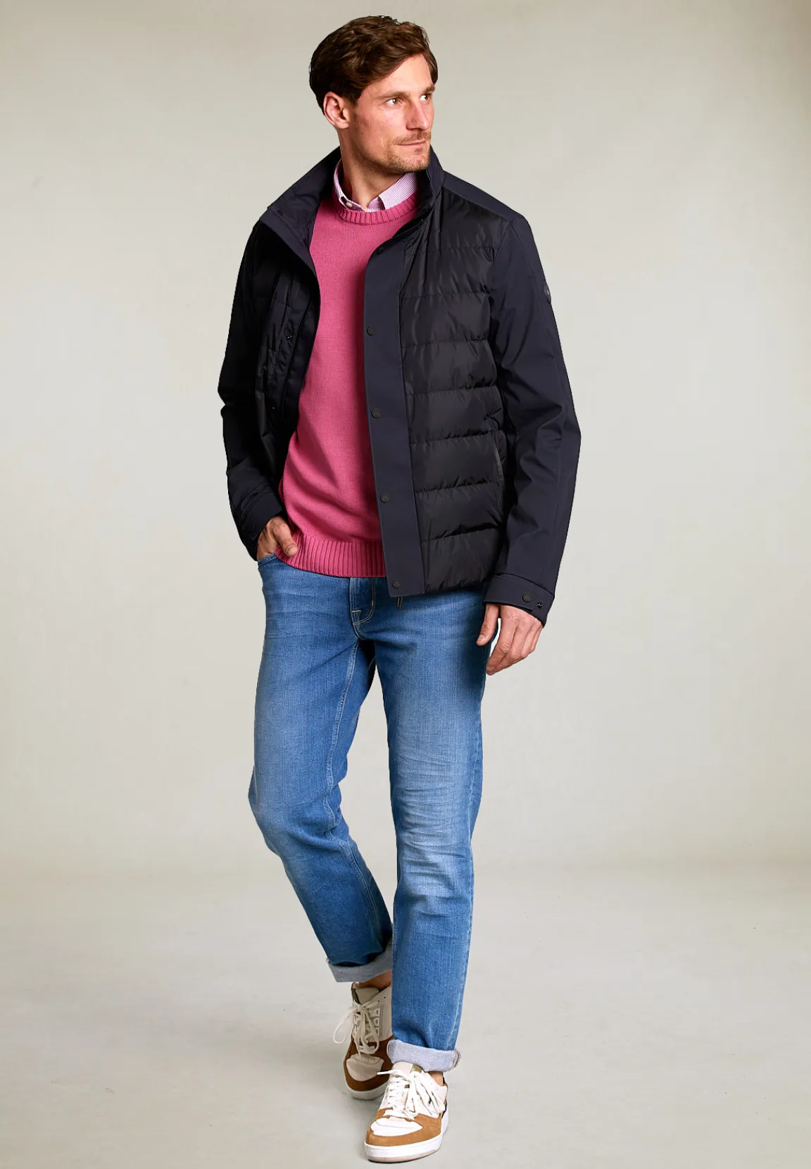 Best River Woods Gewatteerde geknoopte jas navy -