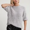 Clearance River Woods Grijze gestipte alpaca-wollen trui ronde hals -