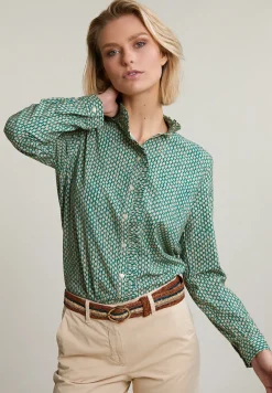New River Woods Groen/beige fantasie blouse met ruches -