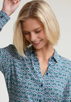 New River Woods Groen/beige fantasie blouse lange mouwen -