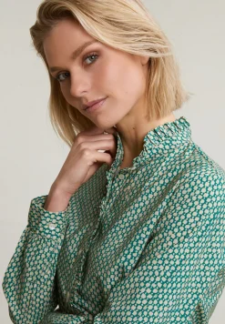 New River Woods Groen/beige fantasie blouse met ruches -