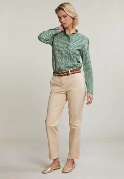 New River Woods Groen/beige fantasie blouse met ruches -