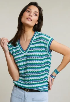 Outlet River Woods Groen/blauw gestreepte V-hals debardeur -