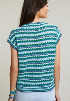 Outlet River Woods Groen/blauw gestreepte V-hals debardeur -