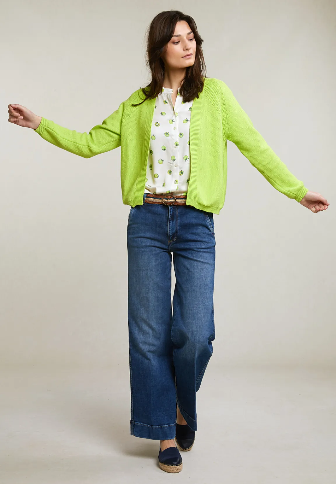 New River Woods Groene basic cardigan lange mouwen -