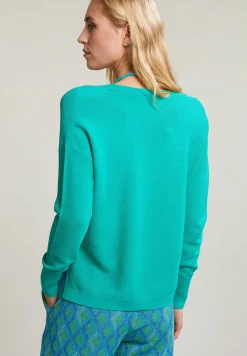 Fashion River Woods Groene basic V-hals trui lange mouwen -