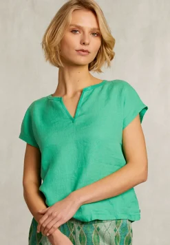 Sale River Woods Groene linnen V-hals T-shirt -