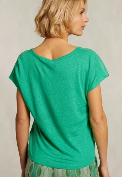 Sale River Woods Groene linnen V-hals T-shirt -