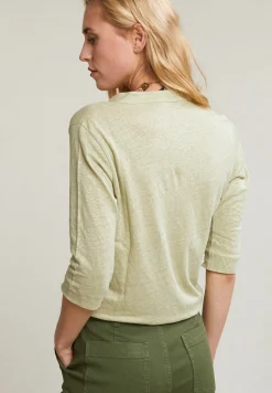 Hot River Woods Groene linnen V-hals T-shirt met zak -
