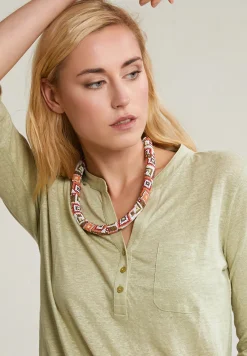 Hot River Woods Groene linnen V-hals T-shirt met zak -