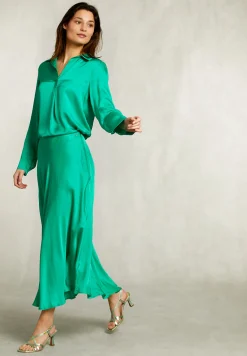 Fashion River Woods Groene satijnen lange rok -