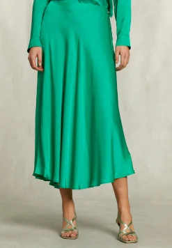 Fashion River Woods Groene satijnen lange rok -