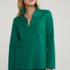 New River Woods Groene V-hals blouse opgestikte zakken -