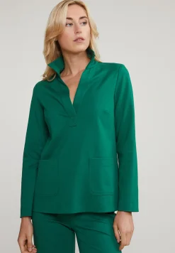 New River Woods Groene V-hals blouse opgestikte zakken -