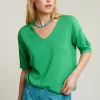 Hot River Woods Groene V-hals viscose trui korte mouwen -