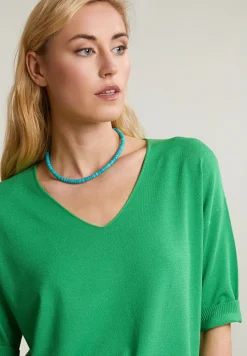 Hot River Woods Groene V-hals viscose trui korte mouwen -