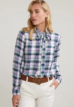 Hot River Woods Groene/paarse geruite blouse kraag met strik -