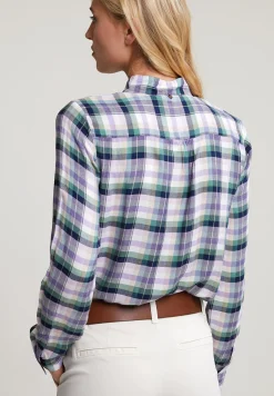 Hot River Woods Groene/paarse geruite blouse kraag met strik -