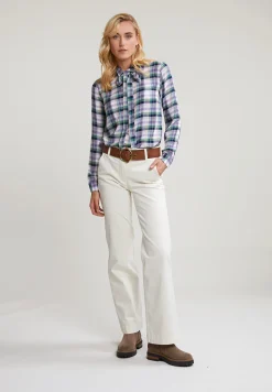 Hot River Woods Groene/paarse geruite blouse kraag met strik -