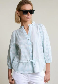 Fashion River Woods Groen/wit gestreepte geknoopte blouse elleboogmouwen -