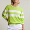 Clearance River Woods Groen/wit gestreepte trui ronde hals 3/4 mouwen -