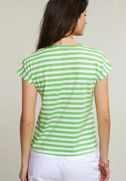 Hot River Woods Groen/wit gestreepte V-hals T-shirt -