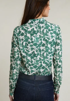 Clearance River Woods Groen/witte viscose fantasie blouse lange mouwen -