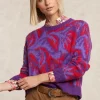 Fashion River Woods Jacquard trui ronde hals paars/rood -