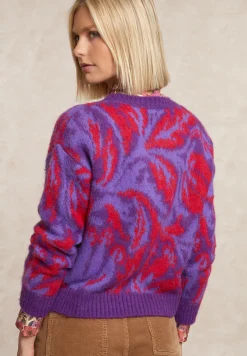 Fashion River Woods Jacquard trui ronde hals paars/rood -