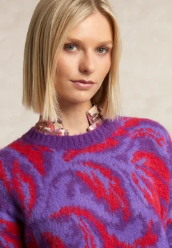 Fashion River Woods Jacquard trui ronde hals paars/rood -