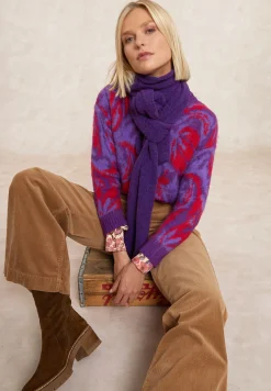 Fashion River Woods Jacquard trui ronde hals paars/rood -