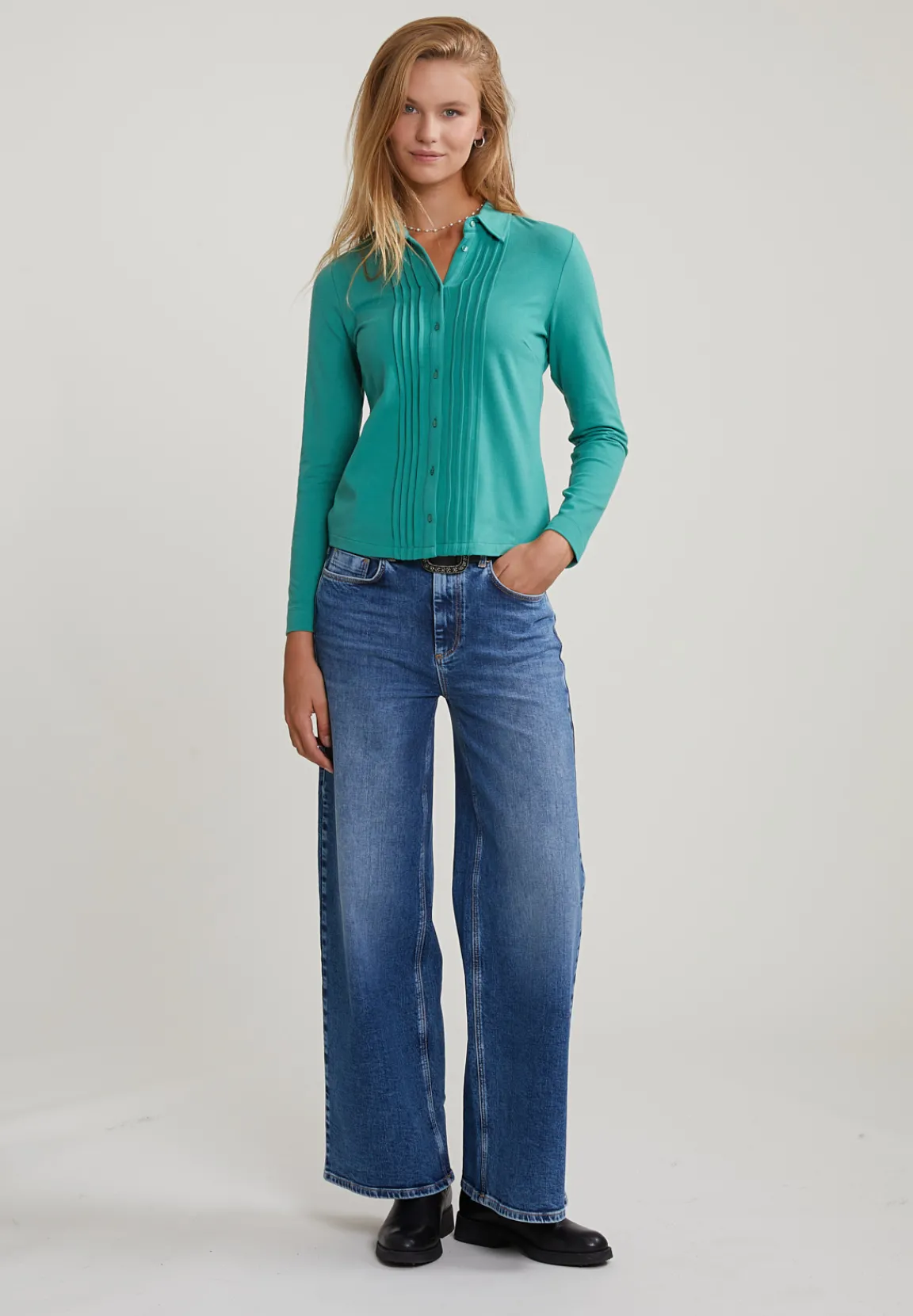 New River Woods Jade groene klassieke T-shirt lange mouwen -