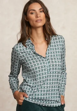 Online River Woods Jersey fantasie V-hals blouse groen/beige -