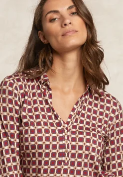Clearance River Woods Jersey fantasie V-hals blouse rood/bruin -