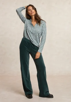 Online River Woods Jersey fantasie V-hals blouse groen/beige -